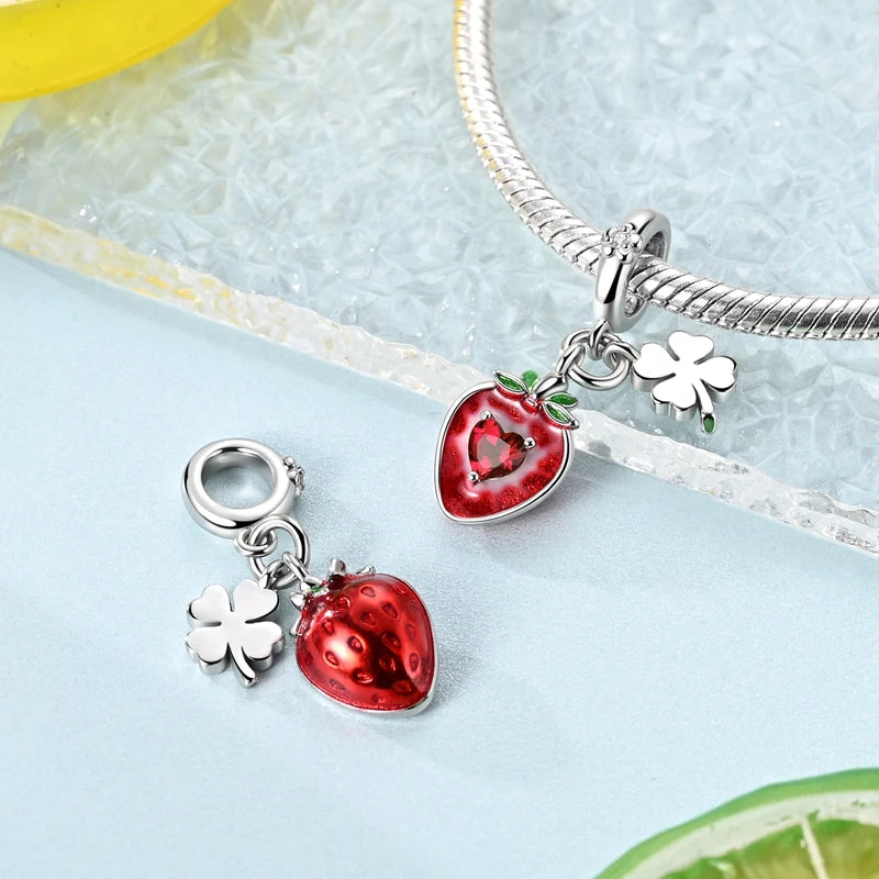 Fruit Charm Bead 925 Silver Strawberry Cherry Avocado Pendant for DIY Bracelets