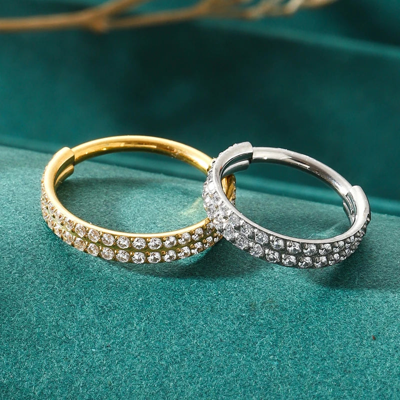 Titanium Helix & Septum Nose Ring Hoop Earrings with Clear CZ Body Jewelry
