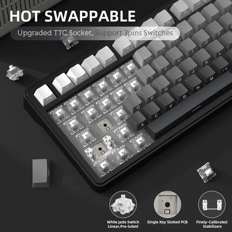 Wireless Mechanical Gaming Keyboard 82 Keys RGB Hot Swappable Custom TKL Gasket Structure