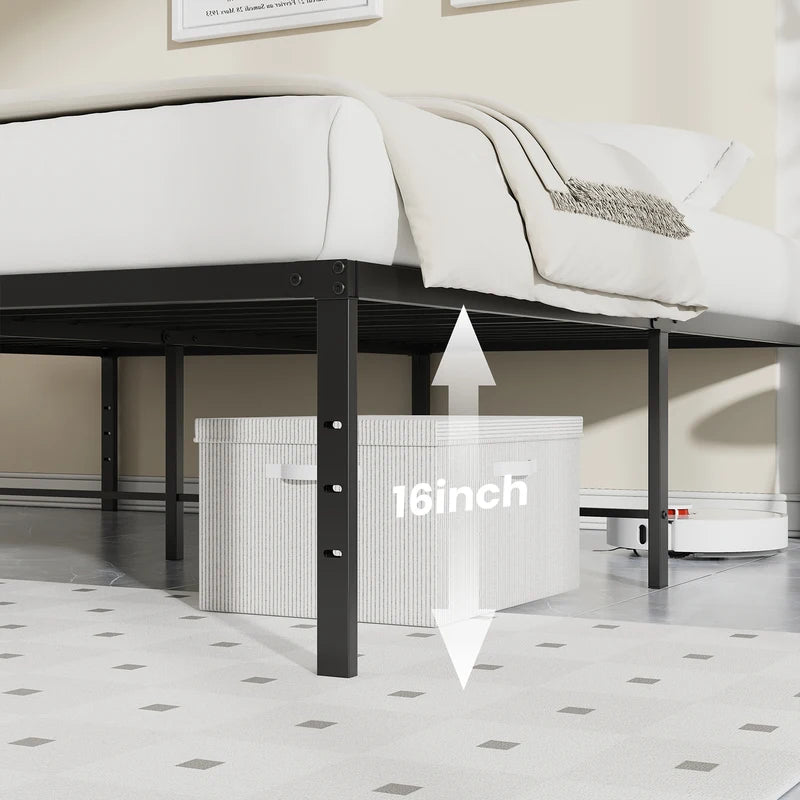 Metal Platform Bed Frame with Storage Space - Heavy Duty Steel Slat Support