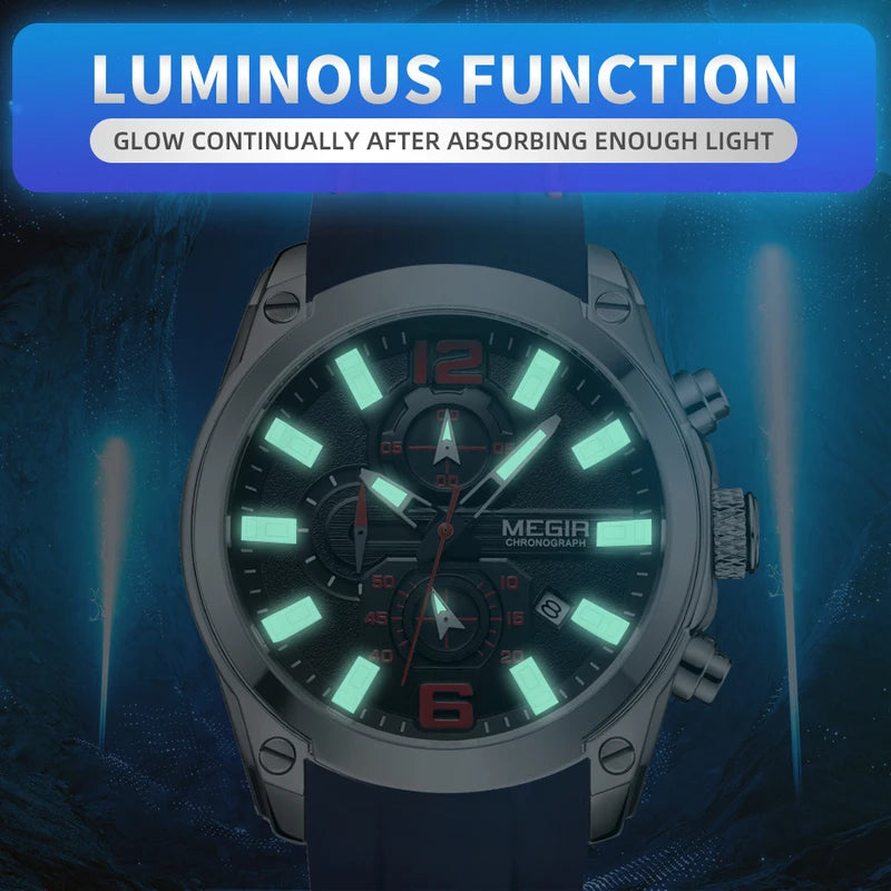 Men's Luxury Quartz Sport Watch with Waterproof Chronograph and Luminous Dial