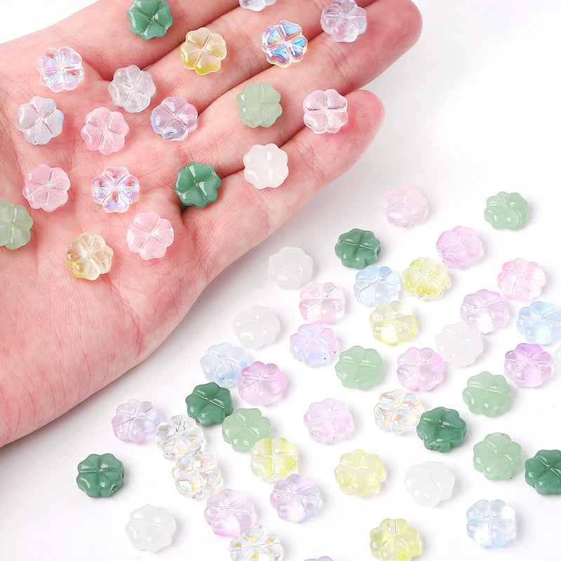 20pcs Glass Four Leaf Flower Shape Beads for Jewelry Making and Crafts