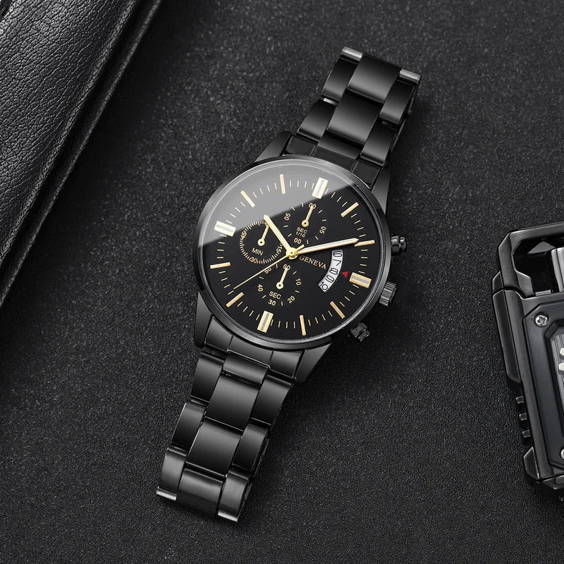 Men's Quartz Business Watch Stainless Steel Calendar Wristwatch for Men