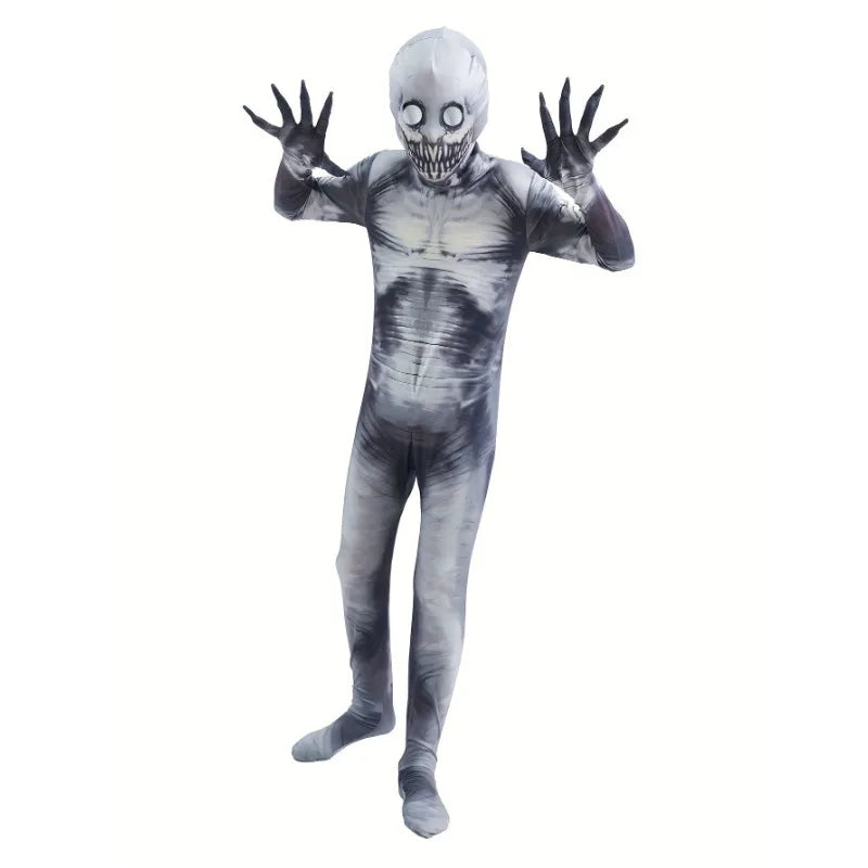 Kids Halloween Grim Reaper Skeleton Costume Role Play Mask & Jumpsuit Set
