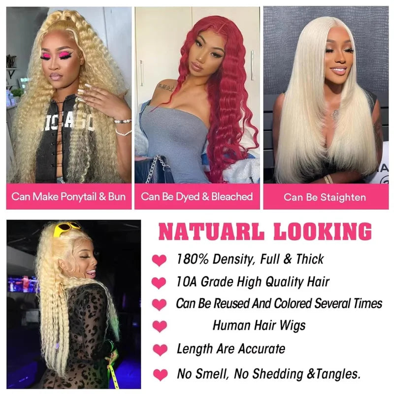 Blonde Lace Front Wigs 13X6 HD Transparent Human Hair 40 Inch Deep Wave, 250 Density
