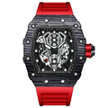 Men's Barrel Watch with Curved Mirror Hollow Surface Silicone Quartz Wristwatch