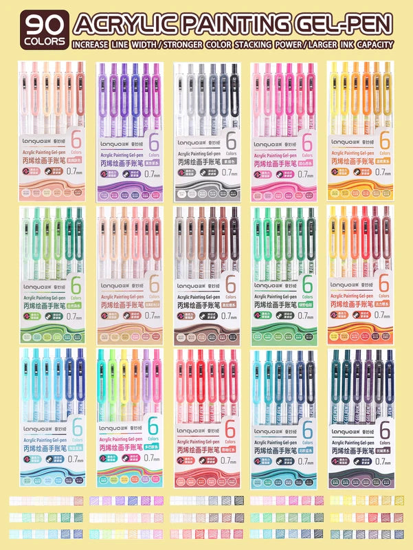 Multi-Color Acrylic Painting Gel Pen Set - 6-90 Colors for Drawing & Writing