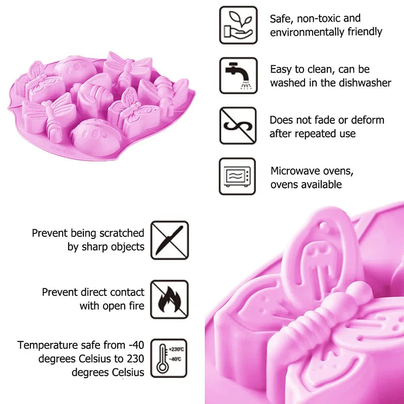 Silicone Insect Mold Butterfly Ladybug Bee Cake & Ice Cube Tray Reusable