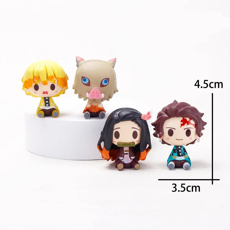 4Pcs Demon Slayer Action Figures Set Tanjirou Nezuko Zenitsu Collectible PVC Toys