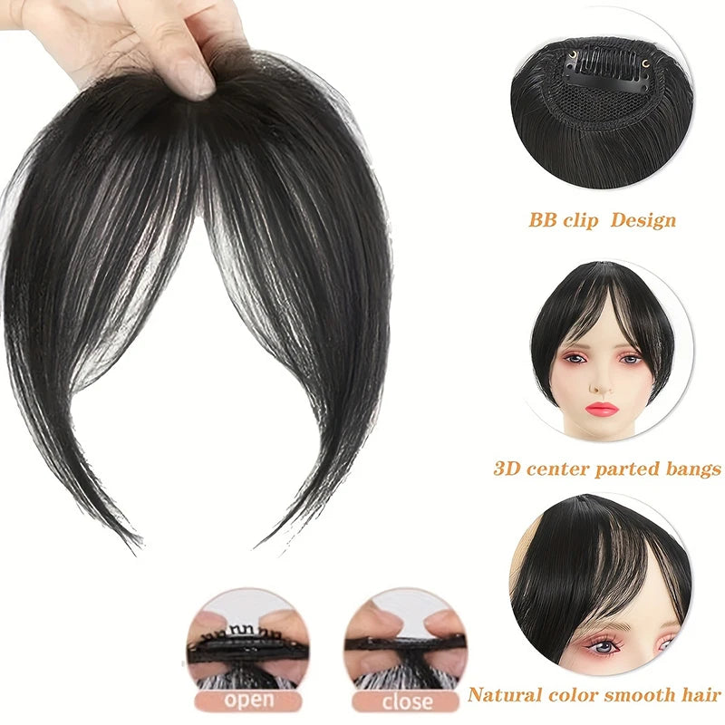 Synthetic Hair Piece with Clip-On Bangs for Women, Fluffy & Natural-Looking Styling Accessories