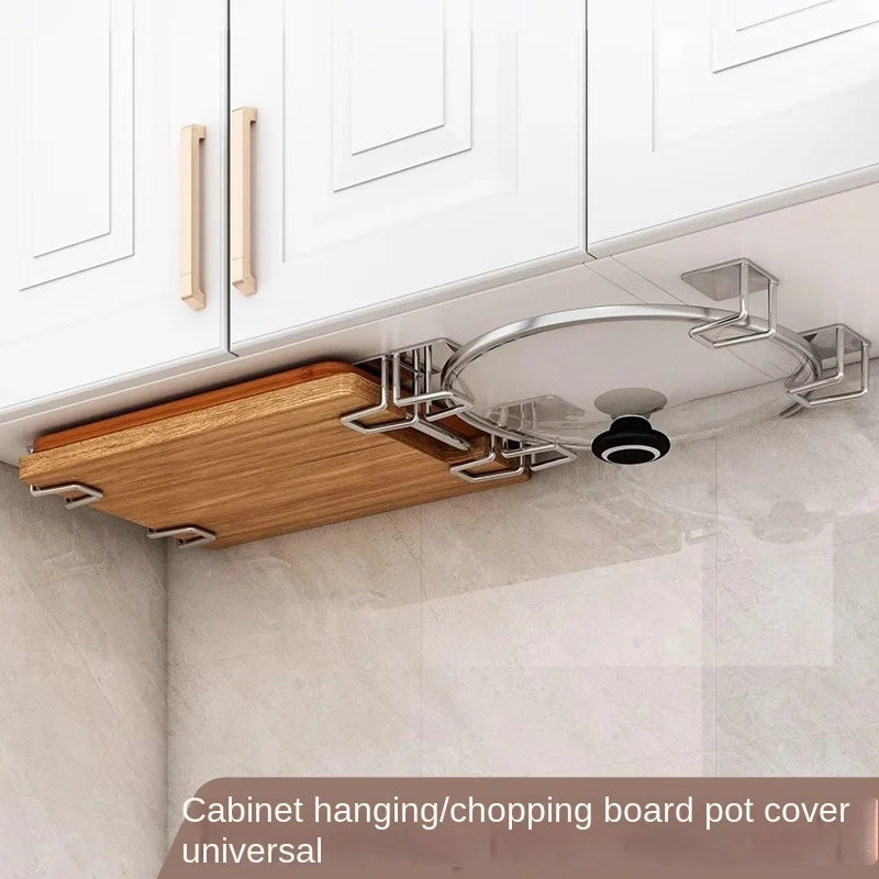 Stainless Steel Wall-Mounted Kitchen Storage Rack for Pots & Cutting Boards