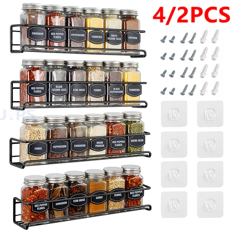 Wall Mount Spice Rack Organizer 2 or 4 Pieces Space Saving Metal Kitchen Storage