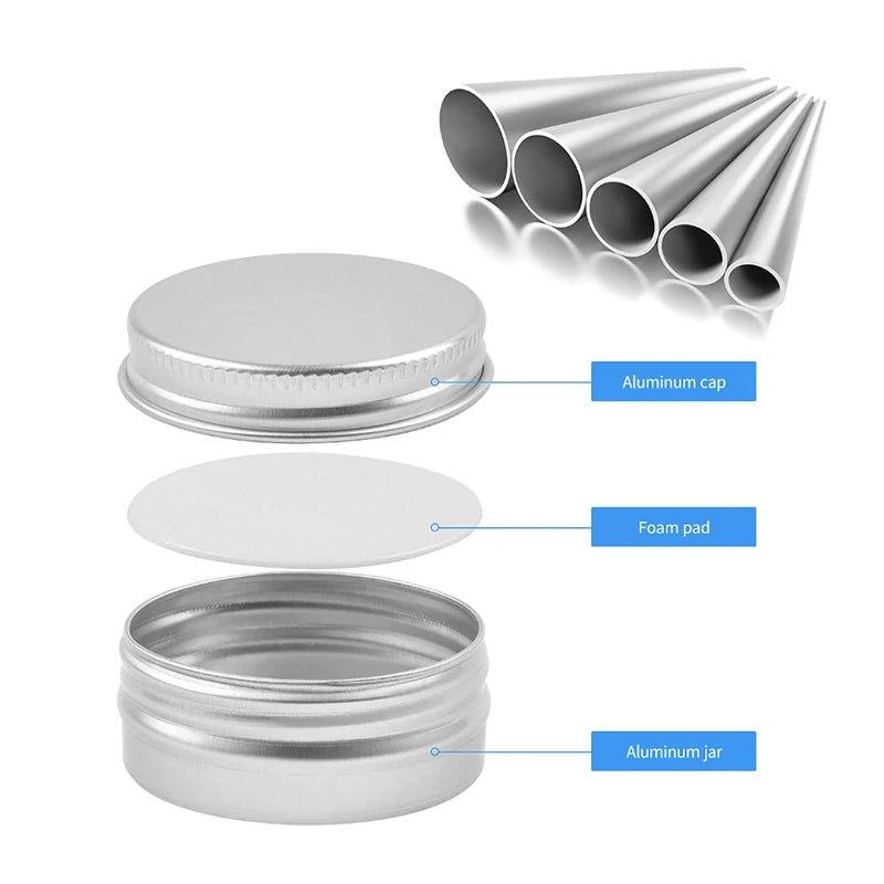 Round Aluminum Storage Cans with Screw Top Lids for Lip Balm Beard Oil 5-100ml