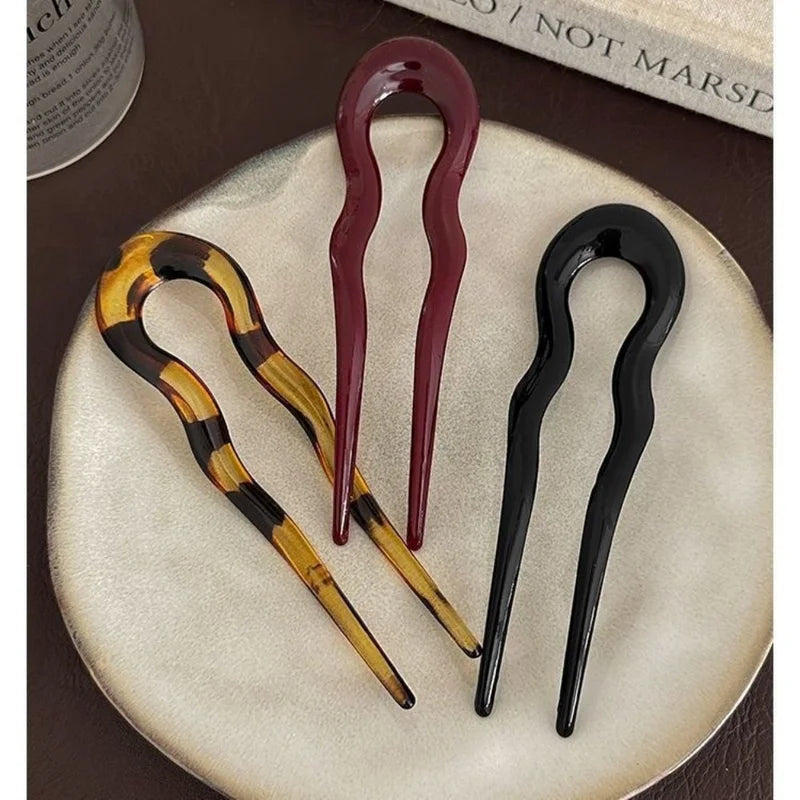 U-Shaped Hair Fork Hairpin Geometric Tortoiseshell Hair Accessories for Women and Girls
