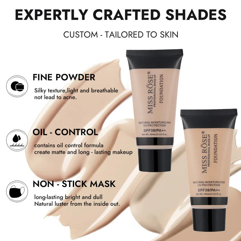 Long Lasting Liquid Foundation with Brightening & Contouring - 60ml Moisturizing Face Makeup