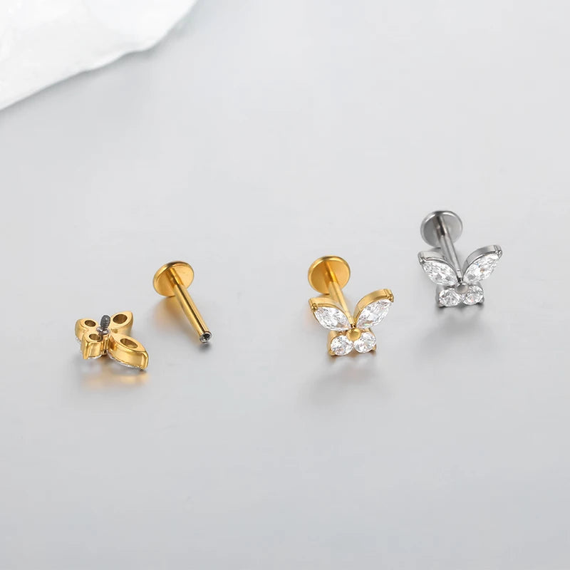 5-Piece Titanium CZ Ear Jewelry Set for Tragus Helix Daith Lip Lobe Ring Body Piercing