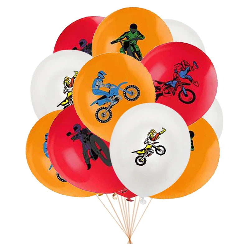 12 Inch Motorcycle Racing Latex Balloon Set - Kids Birthday Party Decor