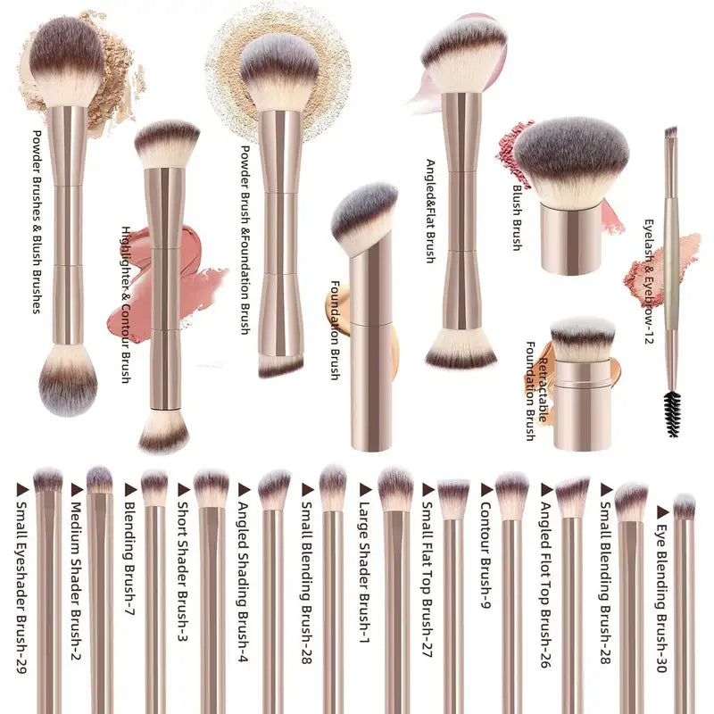 20pcs Double-Ended Makeup Brush Set for Foundation, Concealer, Blush & Eye Shadow