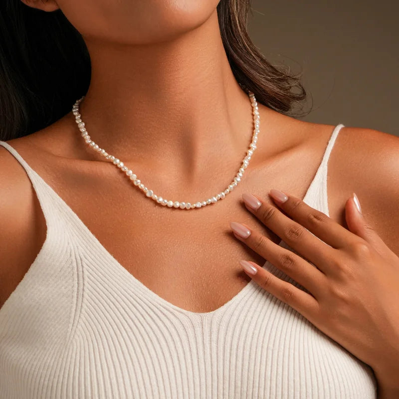 Freshwater Pearl Necklace 4-5mm Baroque with 5cm Extend Chain in Sterling Silver
