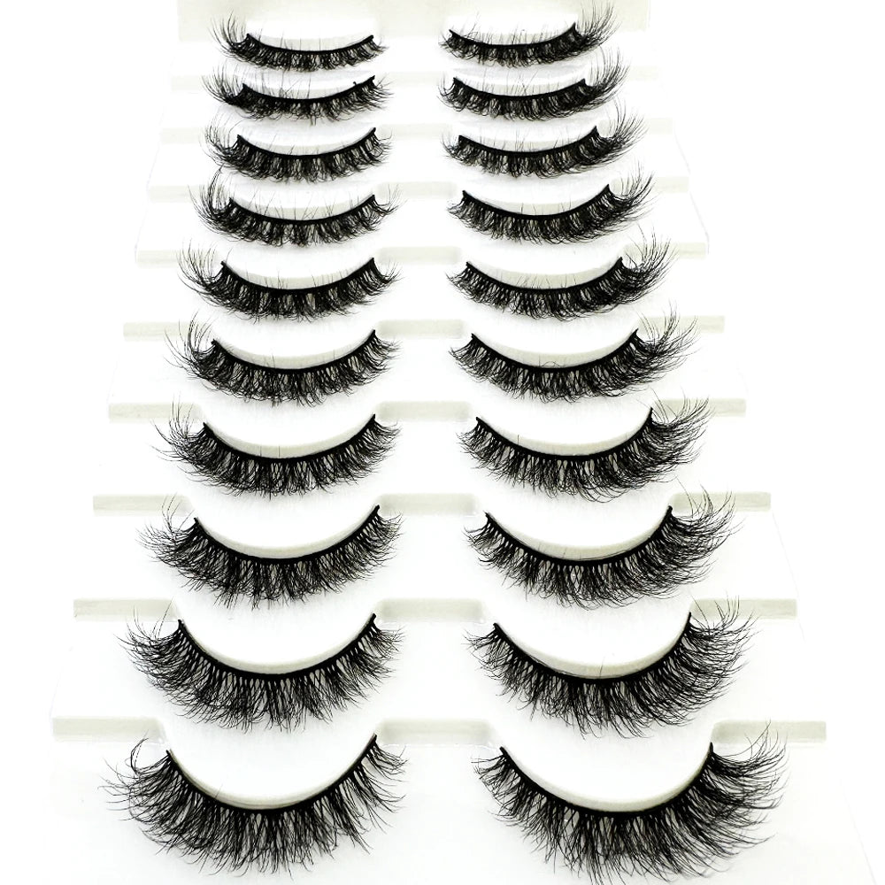10 Pairs Fluffy Mink False Eyelashes - Natural Dramatic Look, Wispy & Long