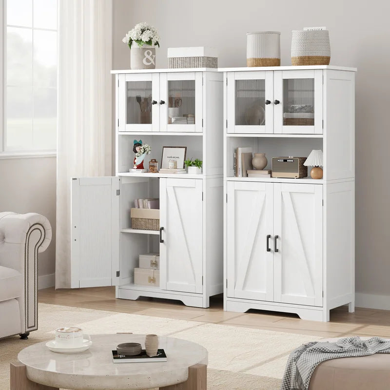Modern Multipurpose Entryway Storage Cabinet with Glass Doors - Wooden Floor Organizer for Kitchen, Bathroom, Hallway