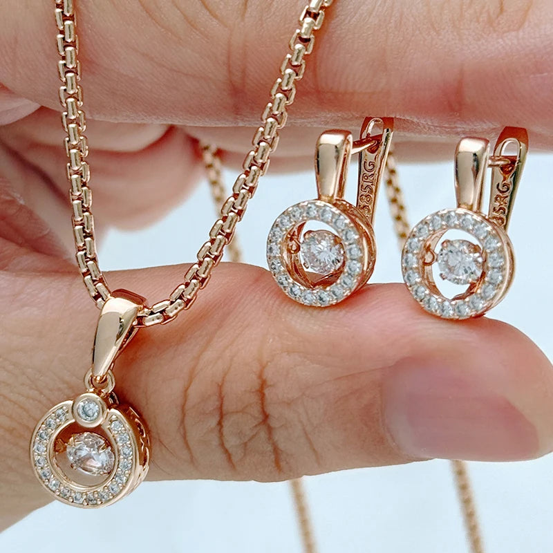Bridal Wedding Jewelry Set Rose Gold Zircon Necklace Earrings Ring for Women