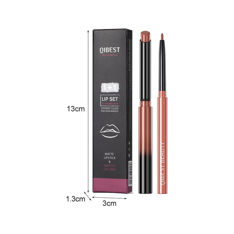 Waterproof Long Lasting Lipstick and Lip Liner Set - Matte, Nude & Red Shades