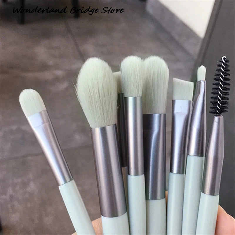 8PCS Mini Makeup Brush Set with Portable Bag, Soft Synthetic Hair, Matte Handle