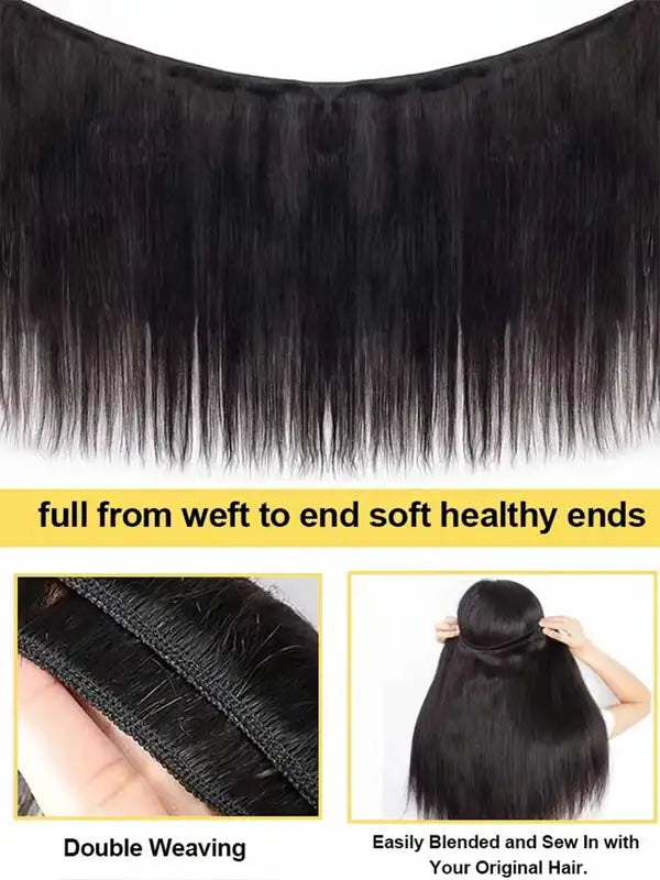 Brazilian Long Straight Virgin Human Hair Bundles - Natural Black, 12-42 Inches