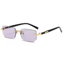 Unisex Rimless Rectangle Sunglasses UV400 Polarized Metal Frame Small Square Shades