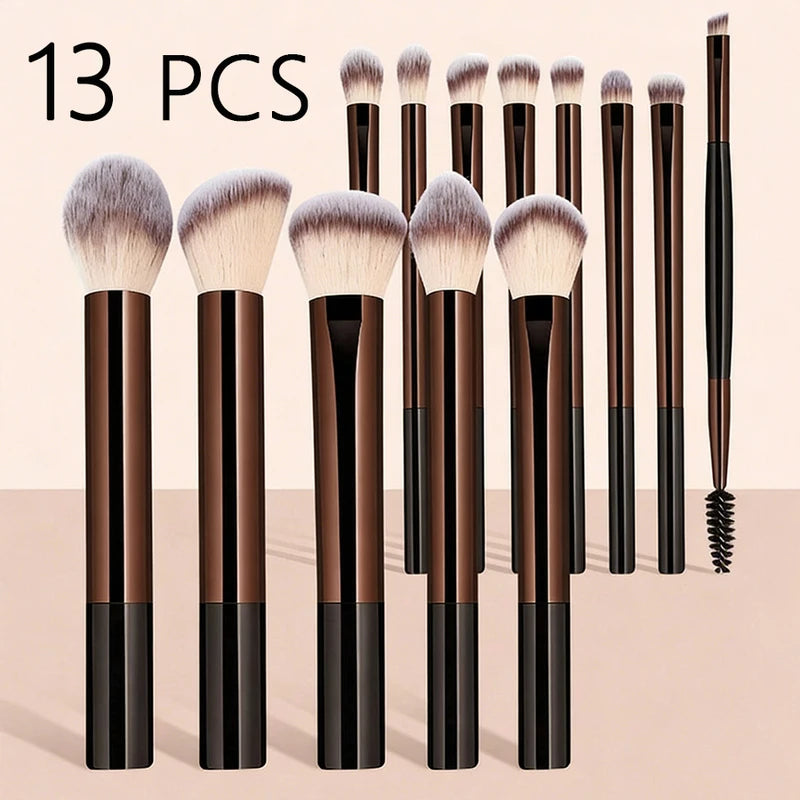 13-Piece Makeup Brush Set with Dense Bristles & Aluminum Handles - Suitable for All Skin Types