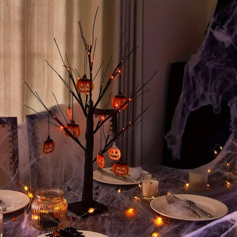 Halloween Artificial Birch Tree Light with 24 LED Colors Tabletop Decor