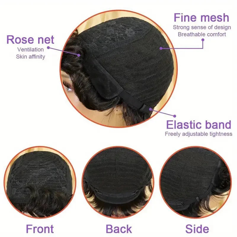 Natural Black Afro Kinky Curly Human Hair Wig Short Voluminous Style