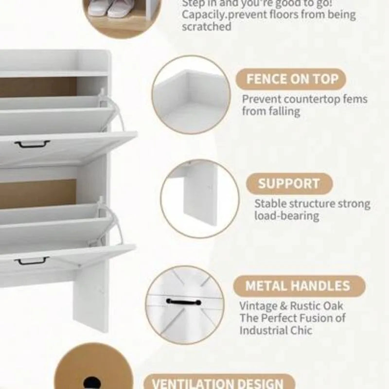 Slim 2-Tier Shoe Cabinet Organizer with Flip Drawers for Entryway and Closet