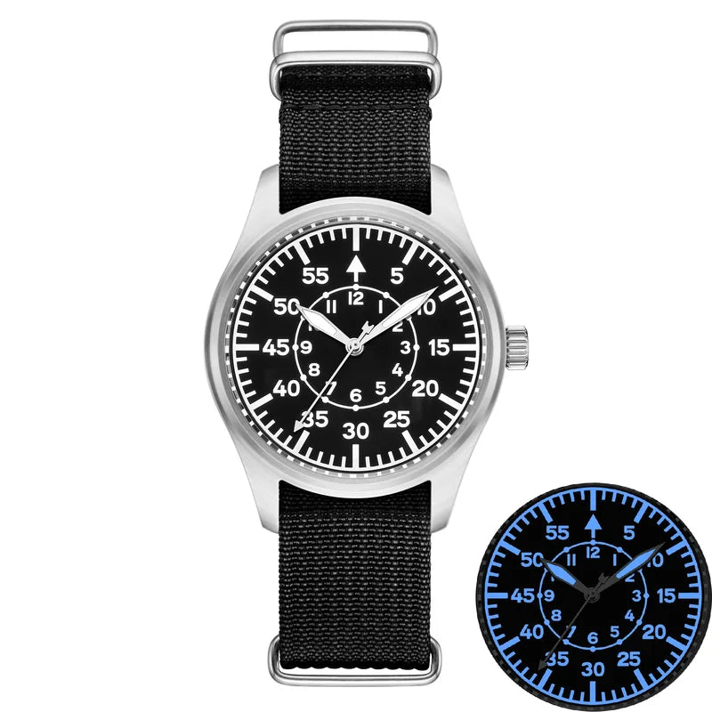 Men's Vintage Pilot Quartz Watch 40mm Stainless Steel Waterproof Sapphire Crystal