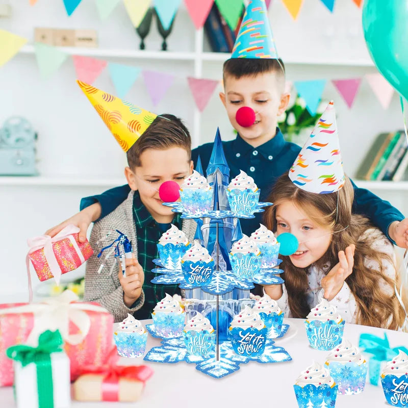 3-Tier Snowflake Cake Stand for Winter Birthday Party Dessert Display