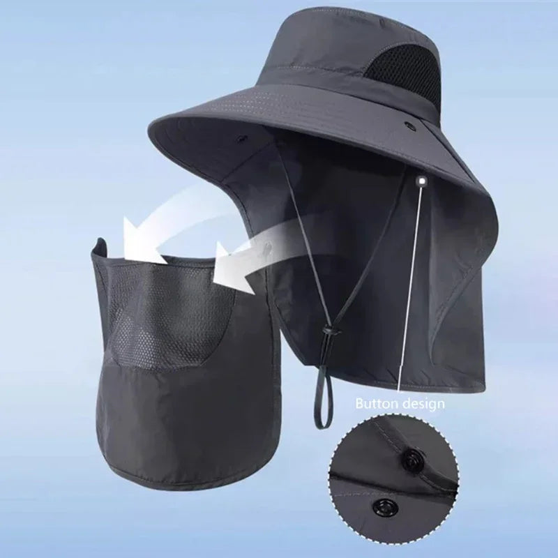 Outdoor Sun Hat with UV Protection, Neck Flap & Visor for Men Women - Hiking Camping Fishing Cap