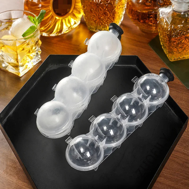 4-Hole Round Ice Cube Maker Mold for Whiskey & Cocktails - Silicone Ice Ball Tray