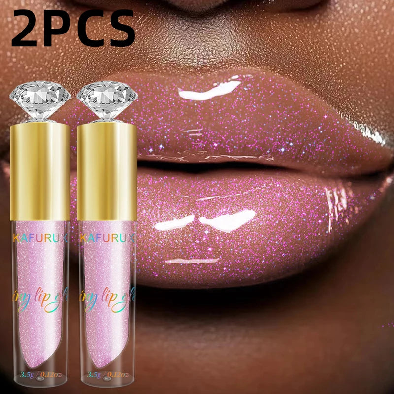 Moisturizing Glitter Lip Gloss Set - 2PCS Sparkling Lip Oil for Women