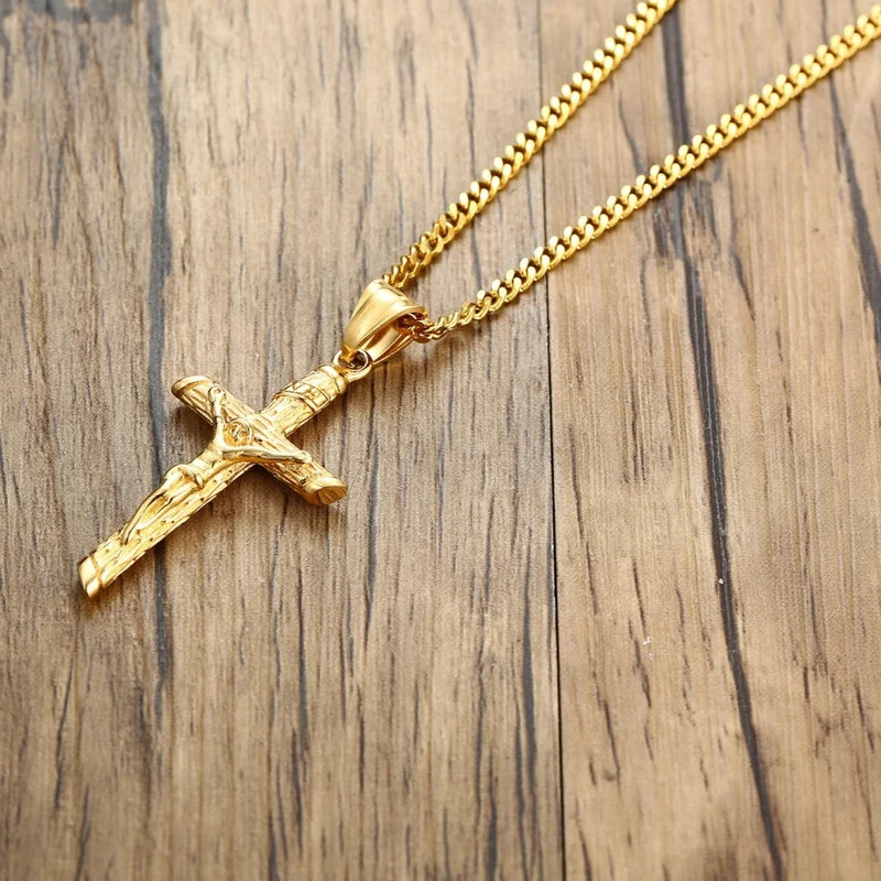 Stainless Steel Cross Necklace with Jesus Pendant for Men & Women - Faith Jewelry Gift