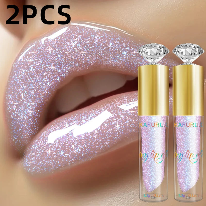 Moisturizing Glitter Lip Gloss Set - 2PCS Sparkling Lip Oil for Women