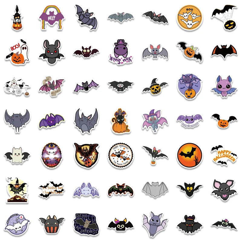 Halloween Bat Stickers Pack for Walls, Laptops & Streetwear - Purple, Red, White, Yellow
