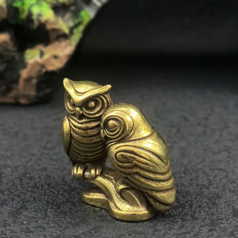 1/2 Piece Owl Brass Figurines Solid Home Office Desk Decor Set