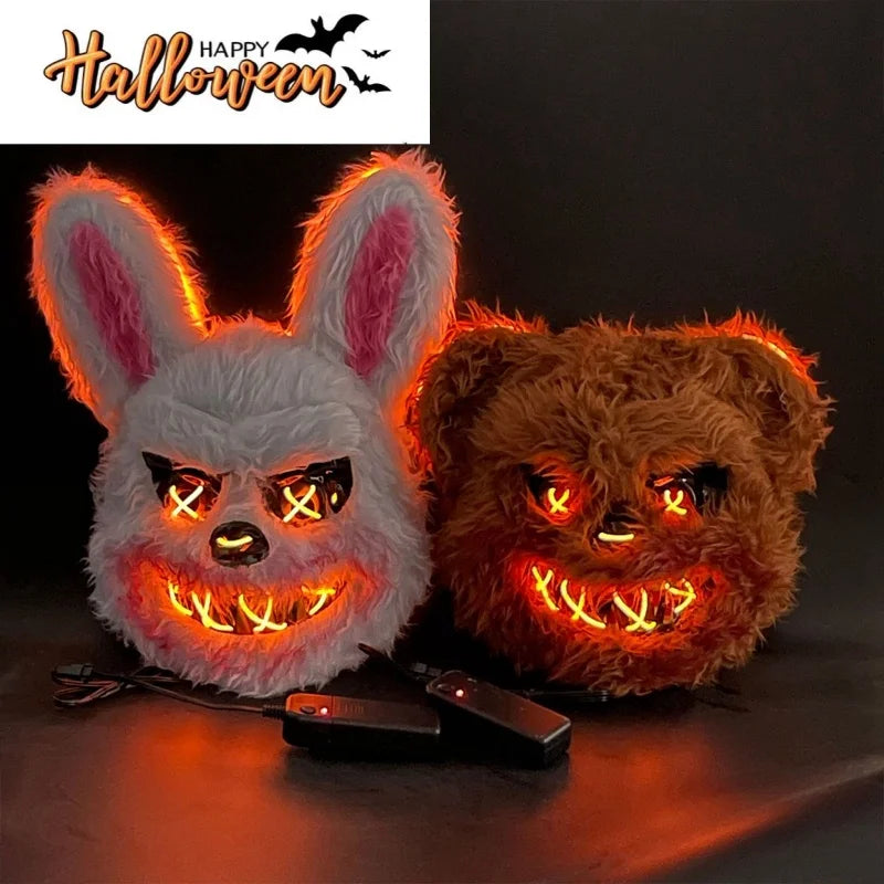LED Light Halloween Face Mask - Cosplay, Party, Stage Makeup Bloody Rabbit & Bear