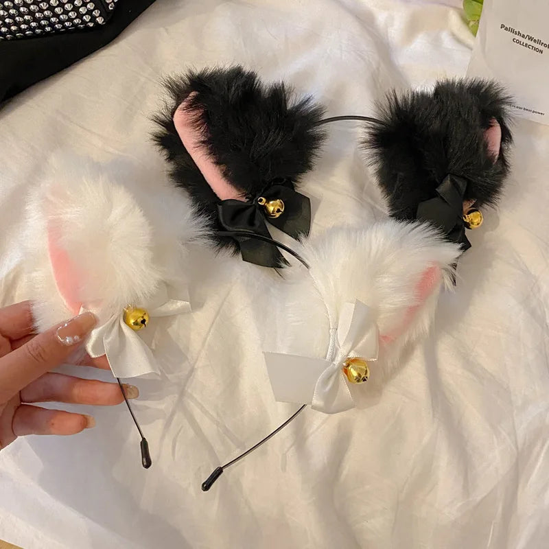 Plush Lace Cat Ear Headband for Women - Korean Style Fashion Hair Accessory