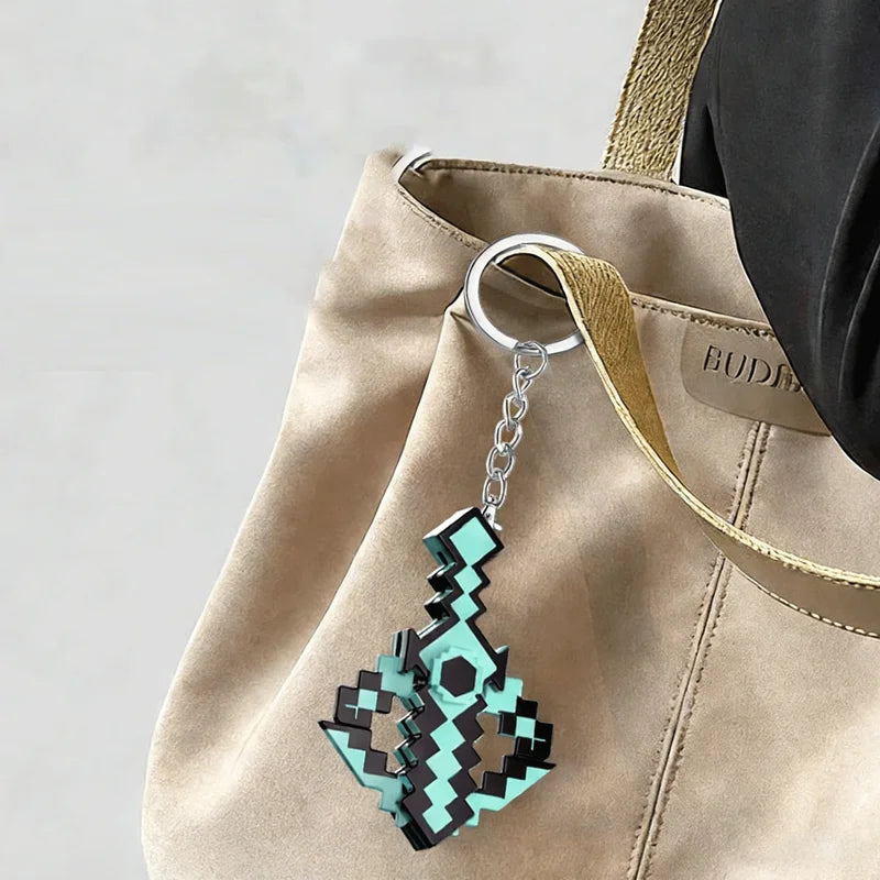 Mini Pixel Sword Foldable Keychain Cartoon Backpack Pendant Game Toy for Kids