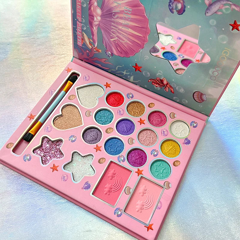 Kids Makeup Set 18 Colors, Glitter & Matte Effects, Non-Toxic & Washable
