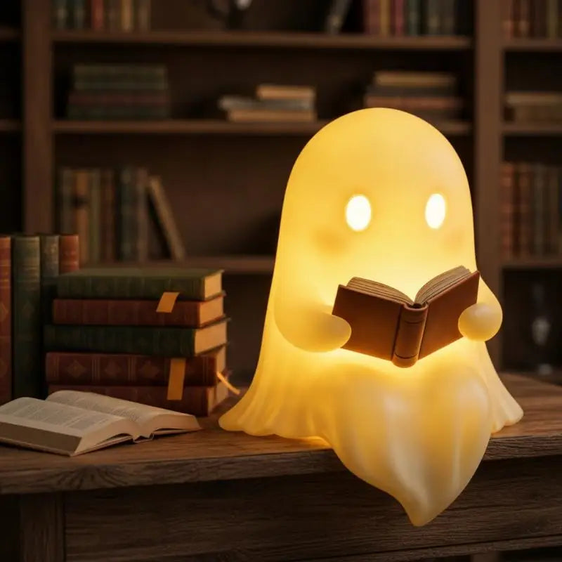 Halloween Desk Ornament Ghost Reading Book LED Light - Battery Operated Decor