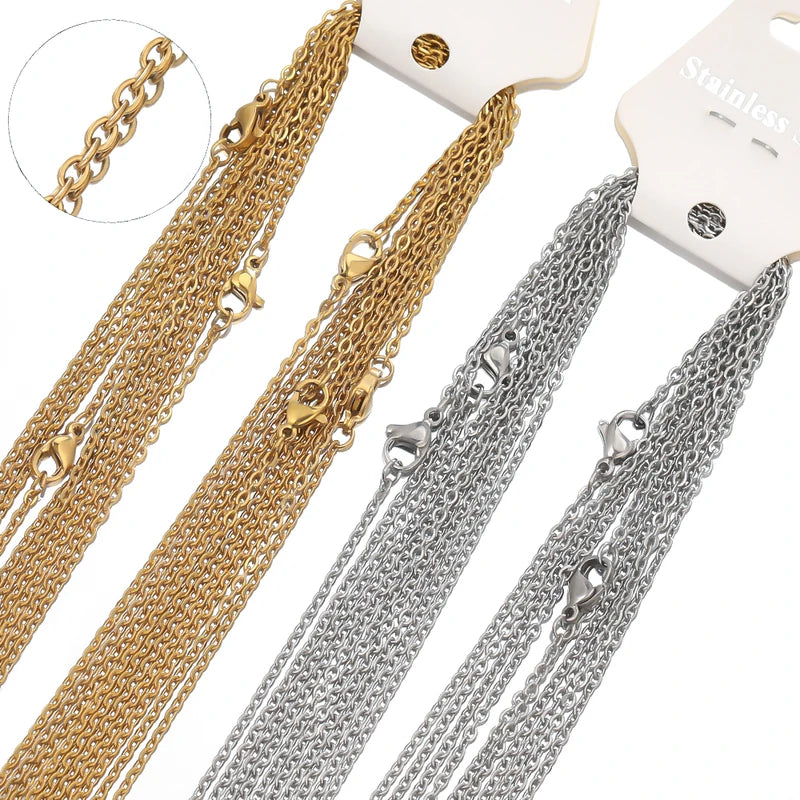 10-Pack Stainless Steel Link Chains for Jewelry Making - 50cm Cubic Chains Wholesale