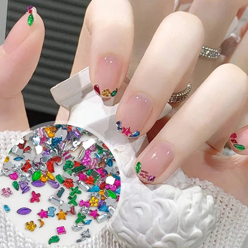 Mini Resin Nail Art Diamonds 1000pcs Irregular Shape Flat Bottomed Gems for Nail Designs